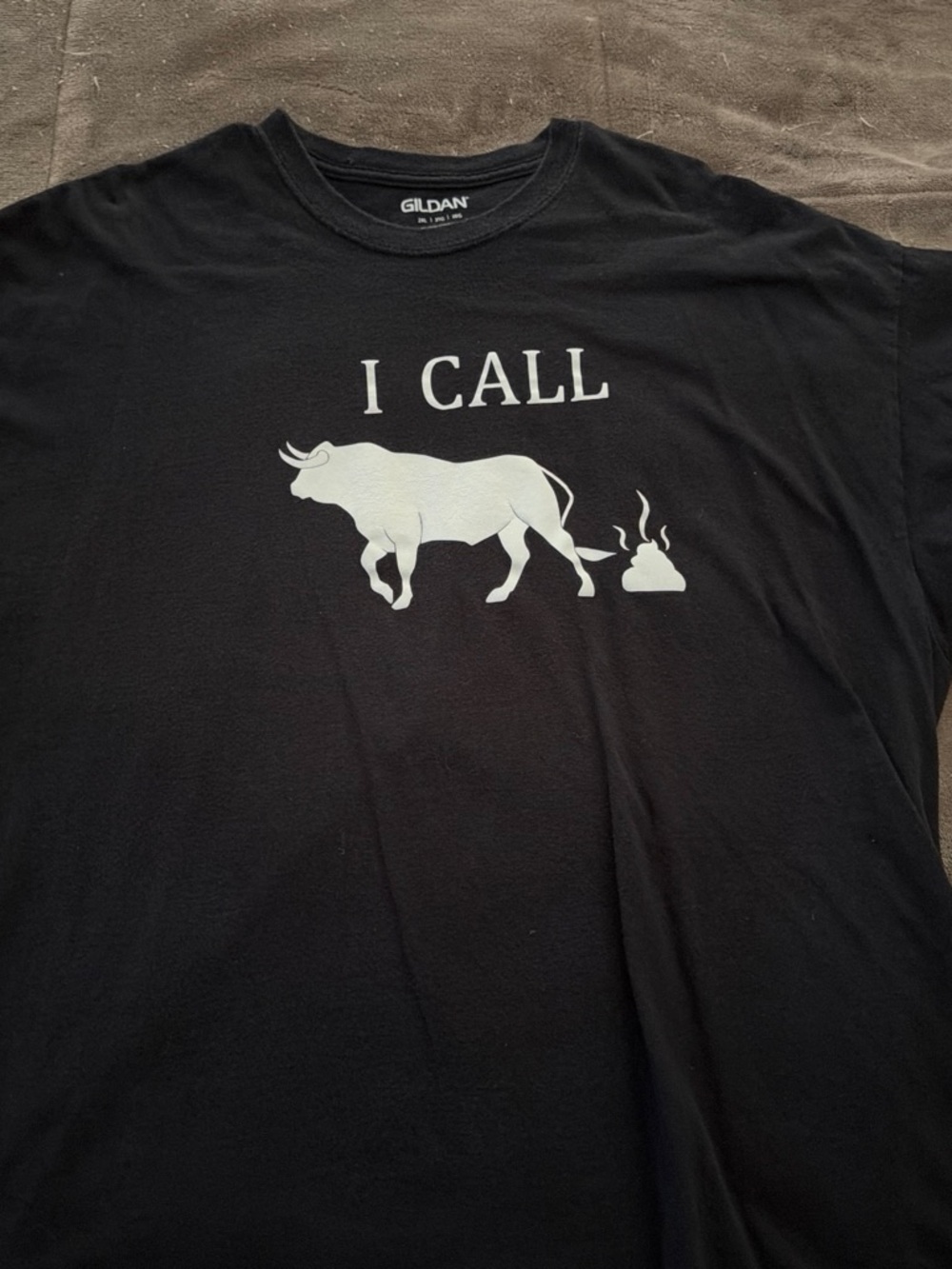Gildan Black Short-Sleeve Tee with White 'I CALL' Bull Graphic